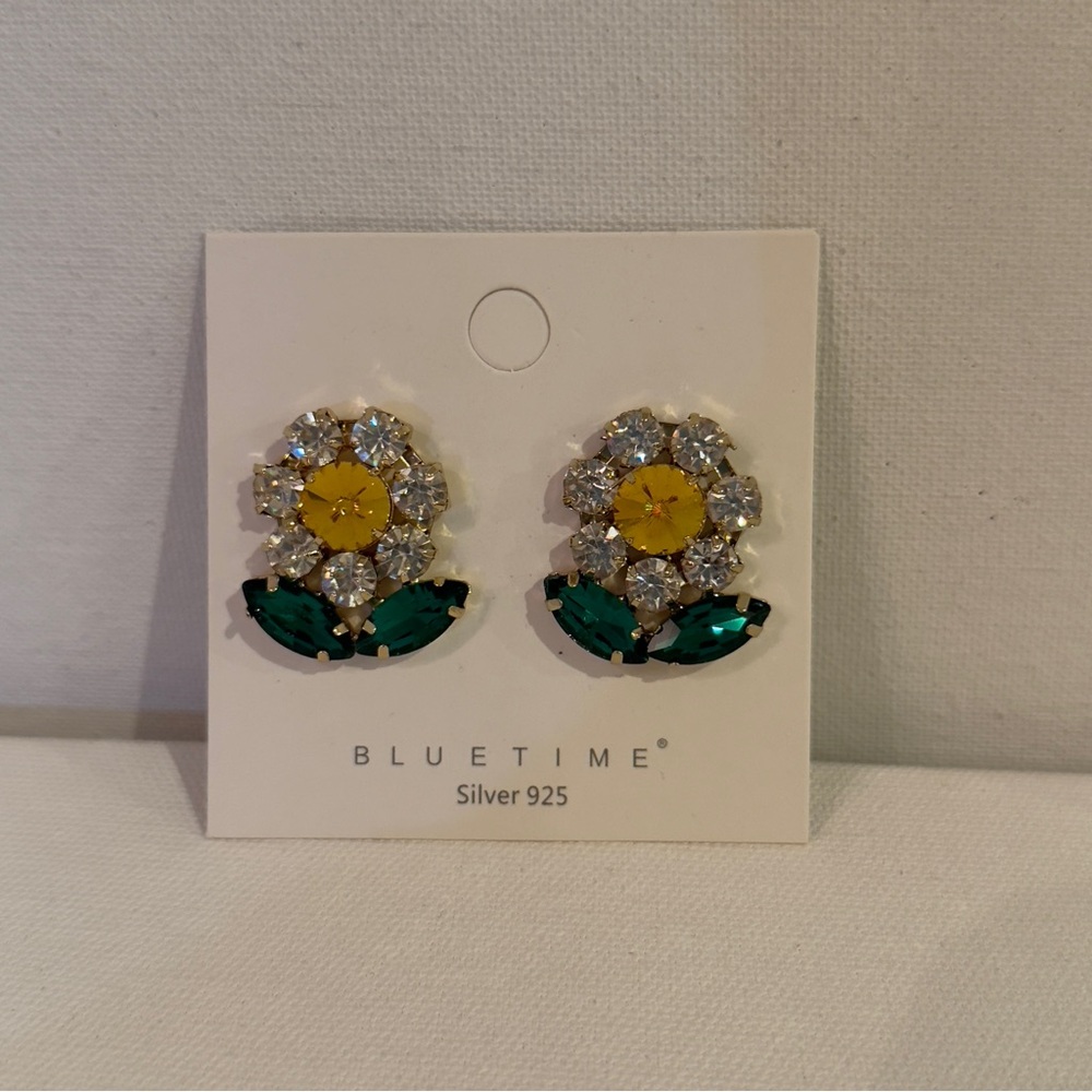 Bluetime Floral Crystal Earrings